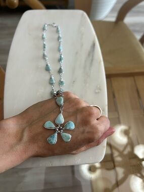 Larimar Stone Flower Pendant Necklace